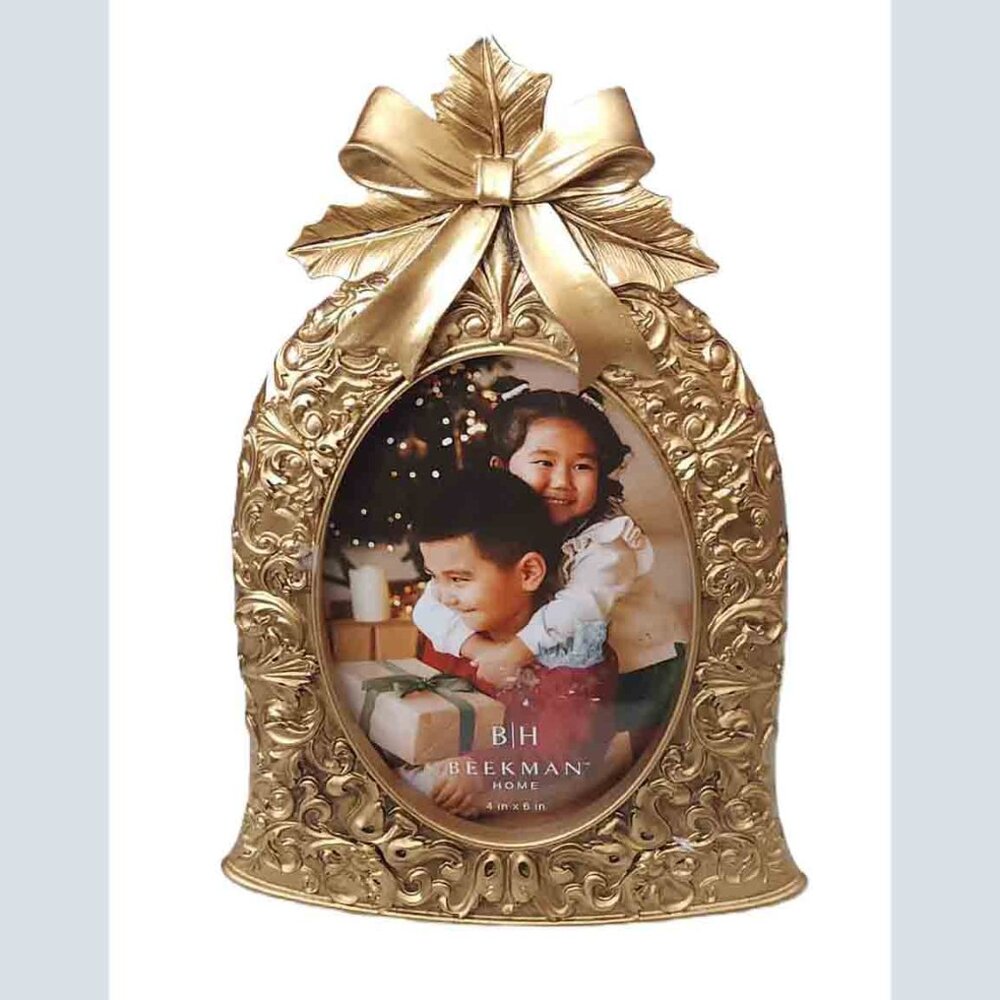 Beekman Home Photo Frame Pink Gold Bow Top 9" X 6" FITS 4" X 6"